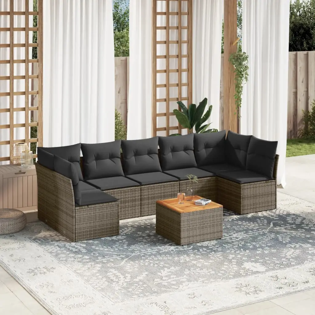 Ensemble canapés de jardin 8 pcs en résine tressée avec table basse en bois d’acacia Gris – ComfortXL Outdoor Living