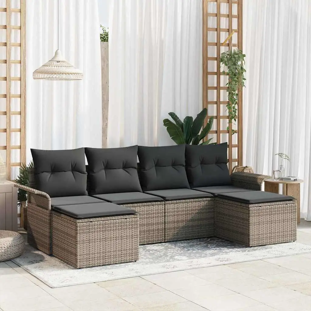 Ensemble de canapé de jardin avec stockage 6 pcs Gris polyrotin vidaXL 3354138