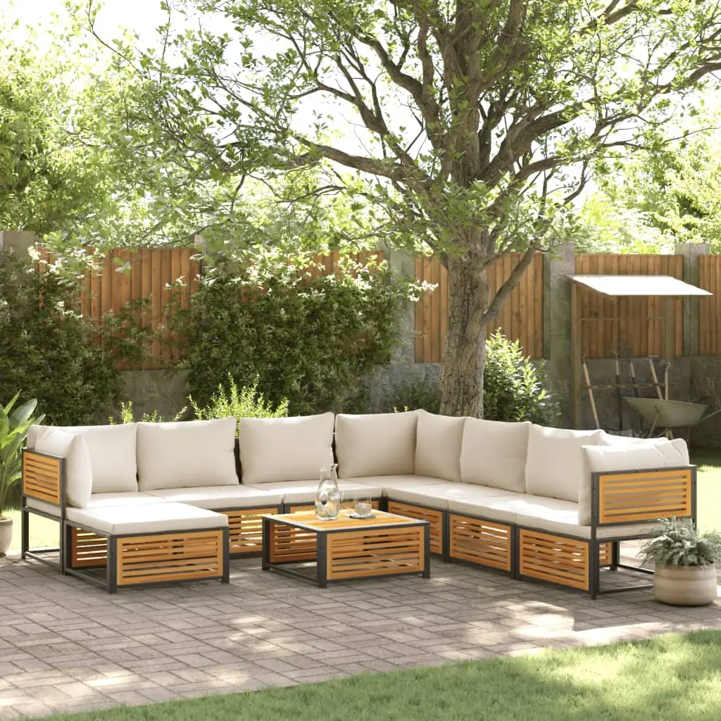 Ensemble de jardin modulable 9 pièces Bois d’acacia robuste Coussins confortables pour Patio Brun – ComfortXL Outdoor Living