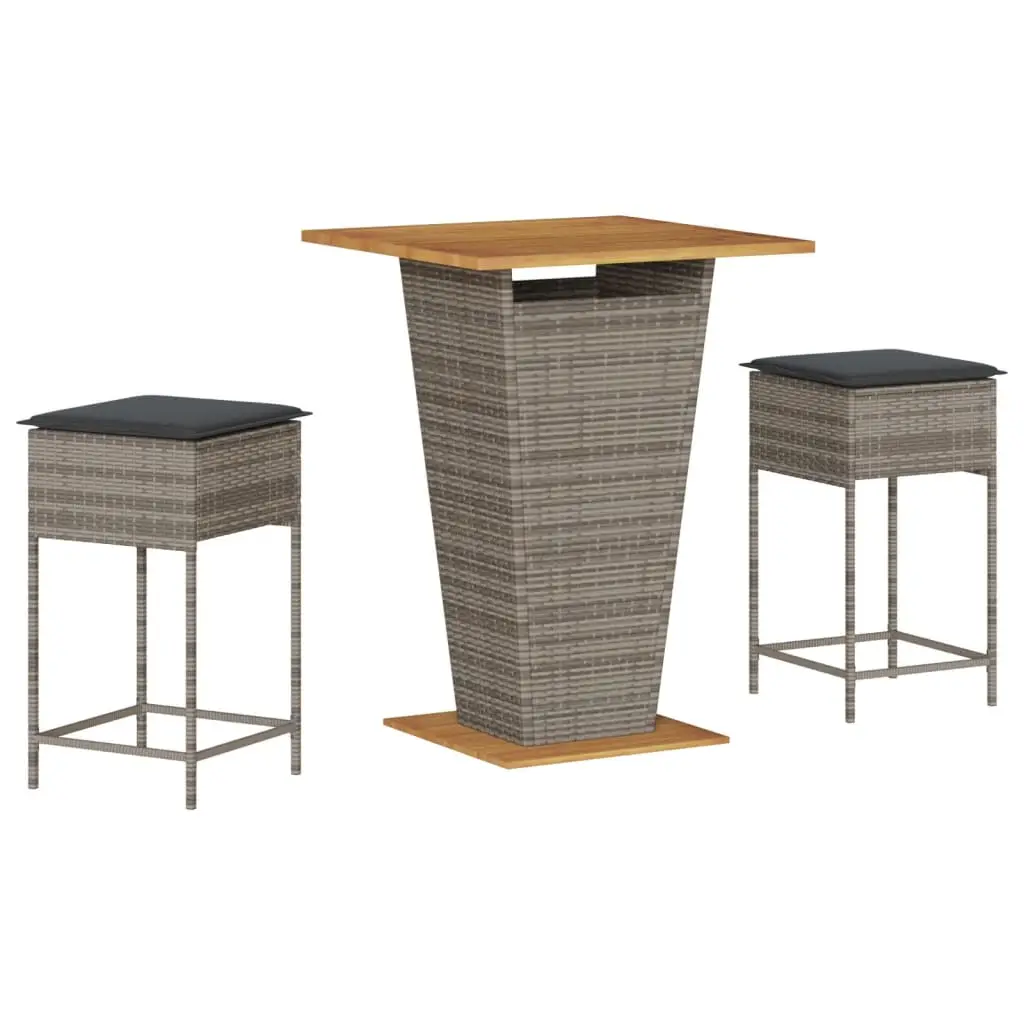 Ensemble de 3 pcs bar de jardin – Mobilier d’extérieur – Mobilier de jardin et coussins gris résine tressée-JU2011