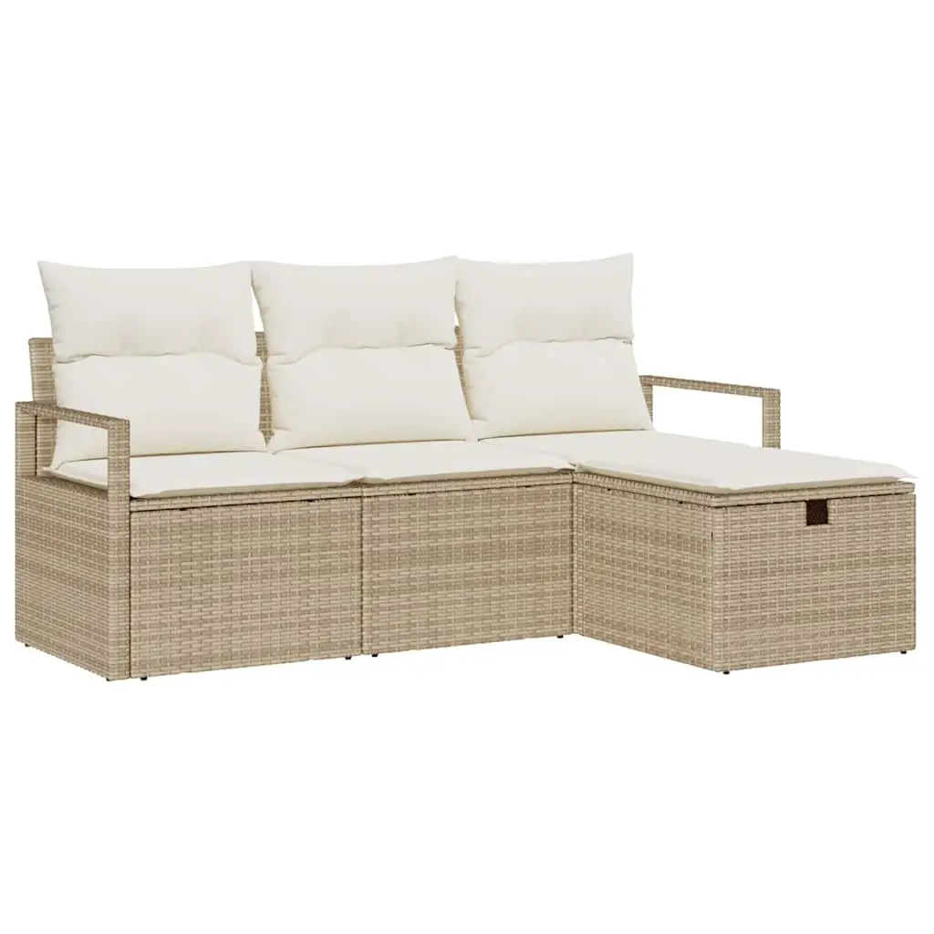 Ensemble de Canapés avec coussin 4 pcs | Canapé D’extérieur | Sofa De Jardin Beige et crème polyrotin Maison Chic