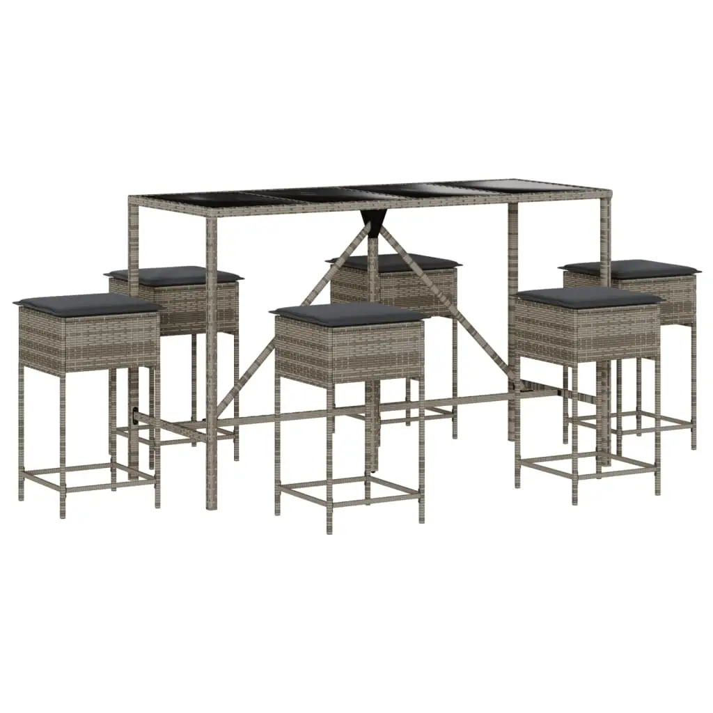 Ensemble de 7 pcs bar de jardin – Mobilier d’extérieur – Mobilier de jardin avec coussins gris poly rotin-JU2265