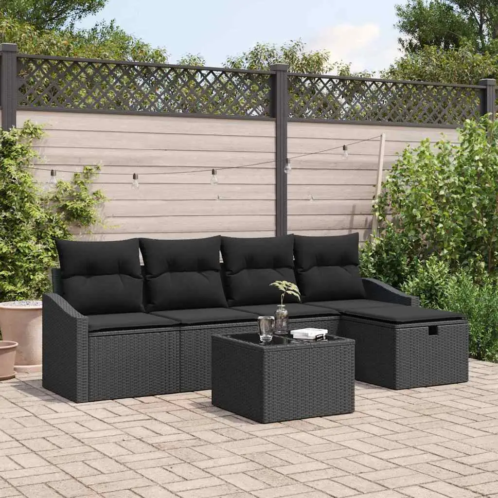 Ensemble de Canapés avec coussin 6 pcs Noir polyrotin vidaXL 3359272