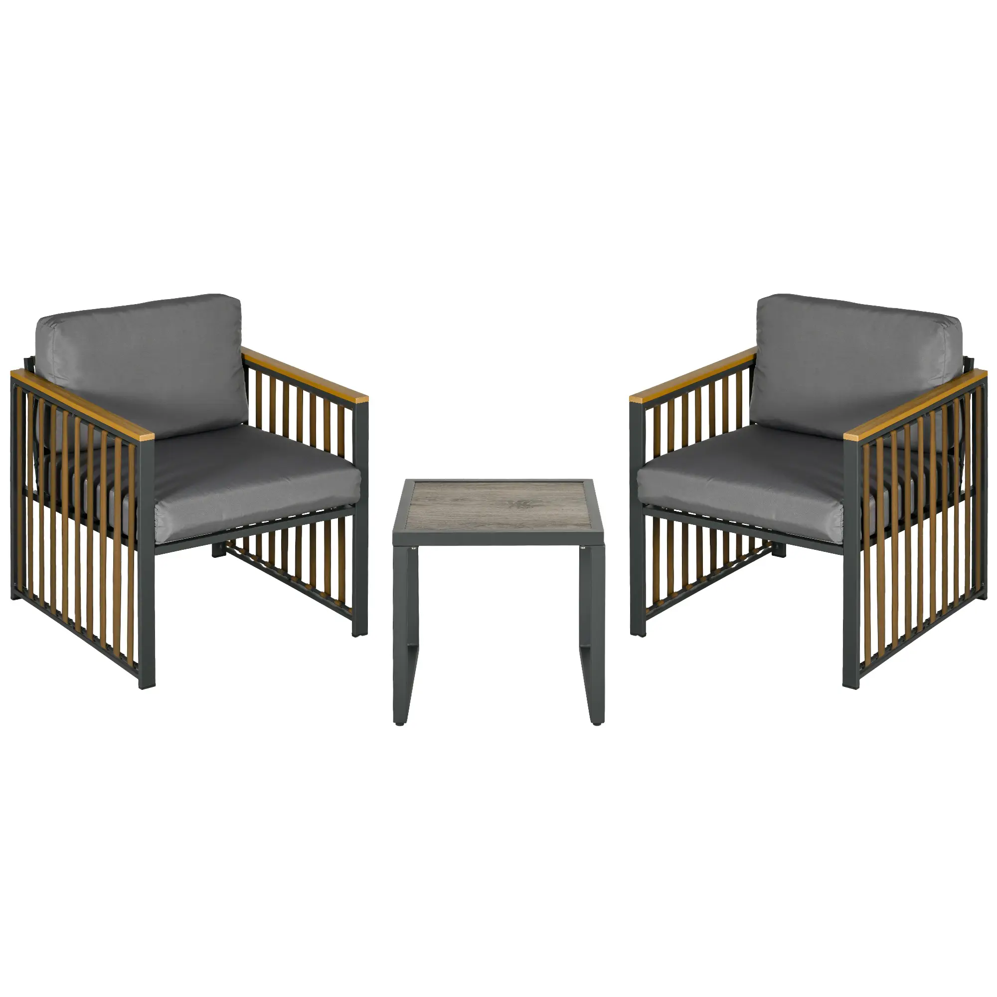 Ensemble de meubles jardin 3 pièces 2 fauteuils + table basse carrée coussins inclus acier aluminium résine tressée noir – Outsunny