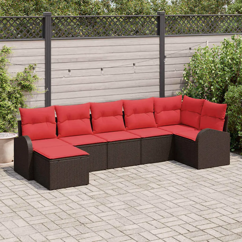 Ensemble de Canapés 7 pcs Marron et rouge polyrotin vidaXL 3354803