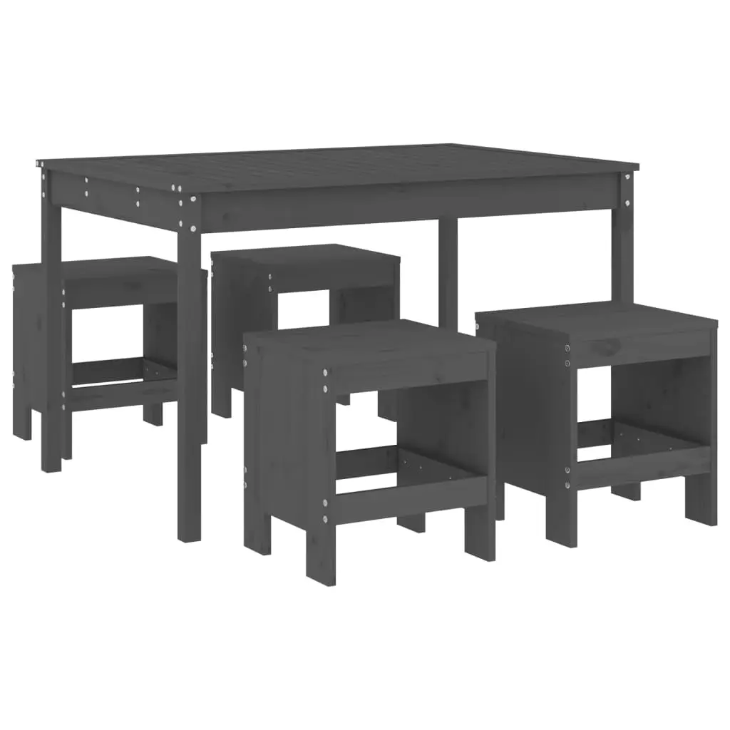 Ensemble de 5 pcs table de jardin avec chaises – mobilier de jardin gris bois massif de pin-JU2779