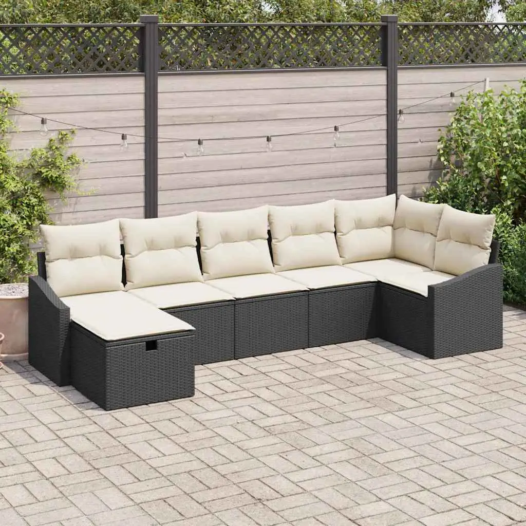 Ensemble de Canapés avec coussin 7 pcs Noir polyrotin vidaXL 3359296