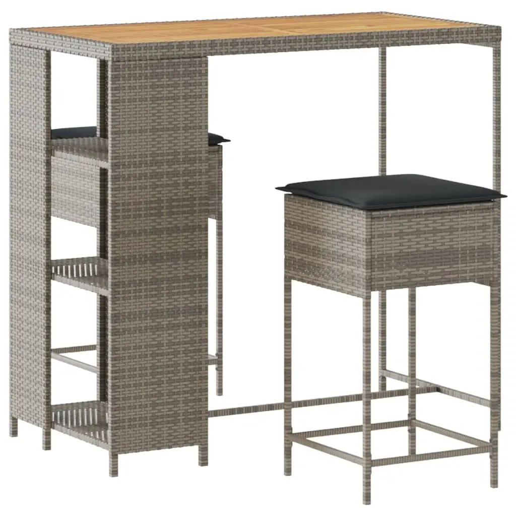 Ensemble de 3 pcs bar de jardin – Mobilier d’extérieur – Mobilier de jardin et coussins gris résine tressée-JU2050