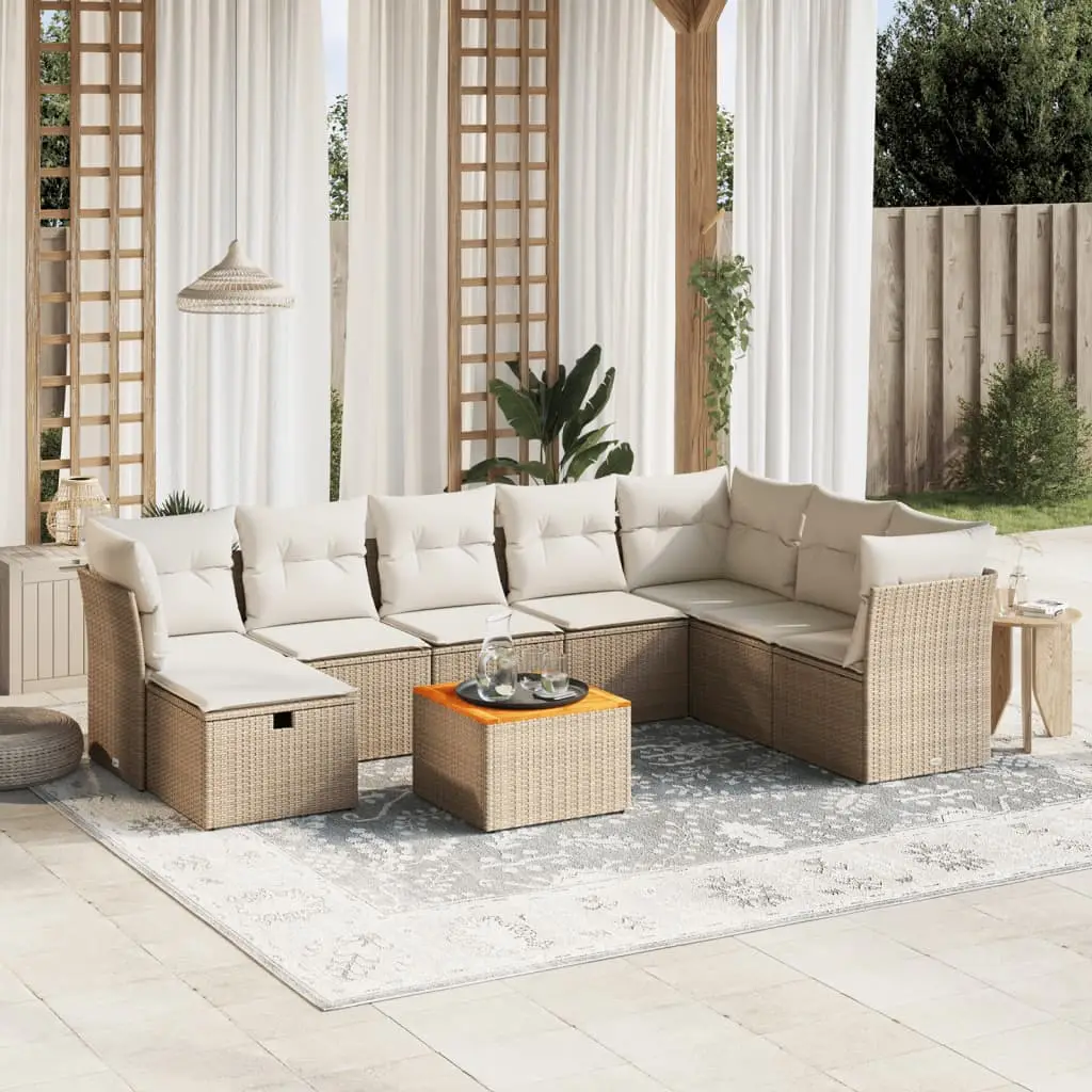 Ensemble de Jardin 9 pcs en Résine Tressée et Bois d’Acacia pour Extérieur Beige – ComfortXL Outdoor Living