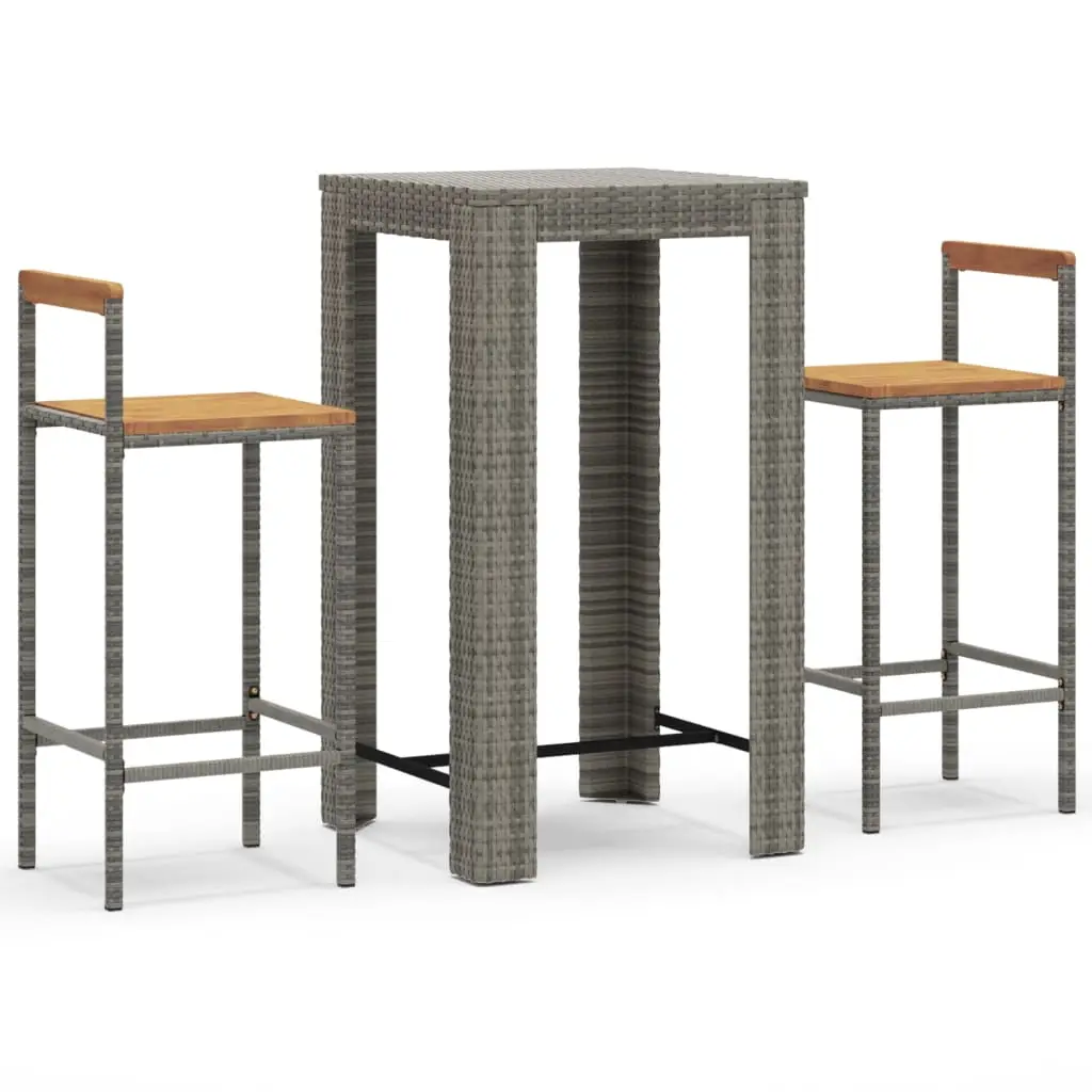 Ensemble de 3 pcs bar de jardin – Mobilier d’extérieur gris poly rotin/bois massif acacia-JU2221