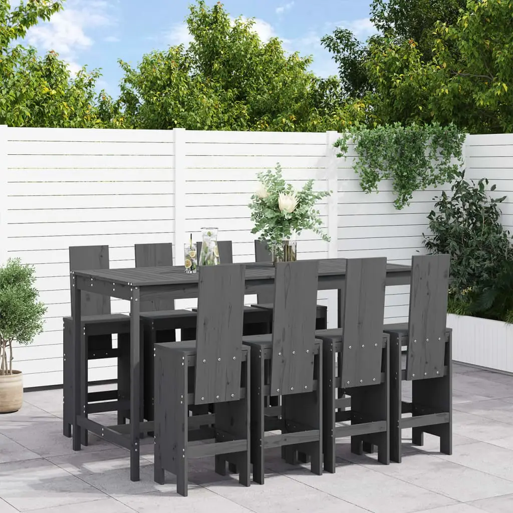 Ensemble de bar de jardin 9 pcs gris bois de pin massif vidaXL 3157789