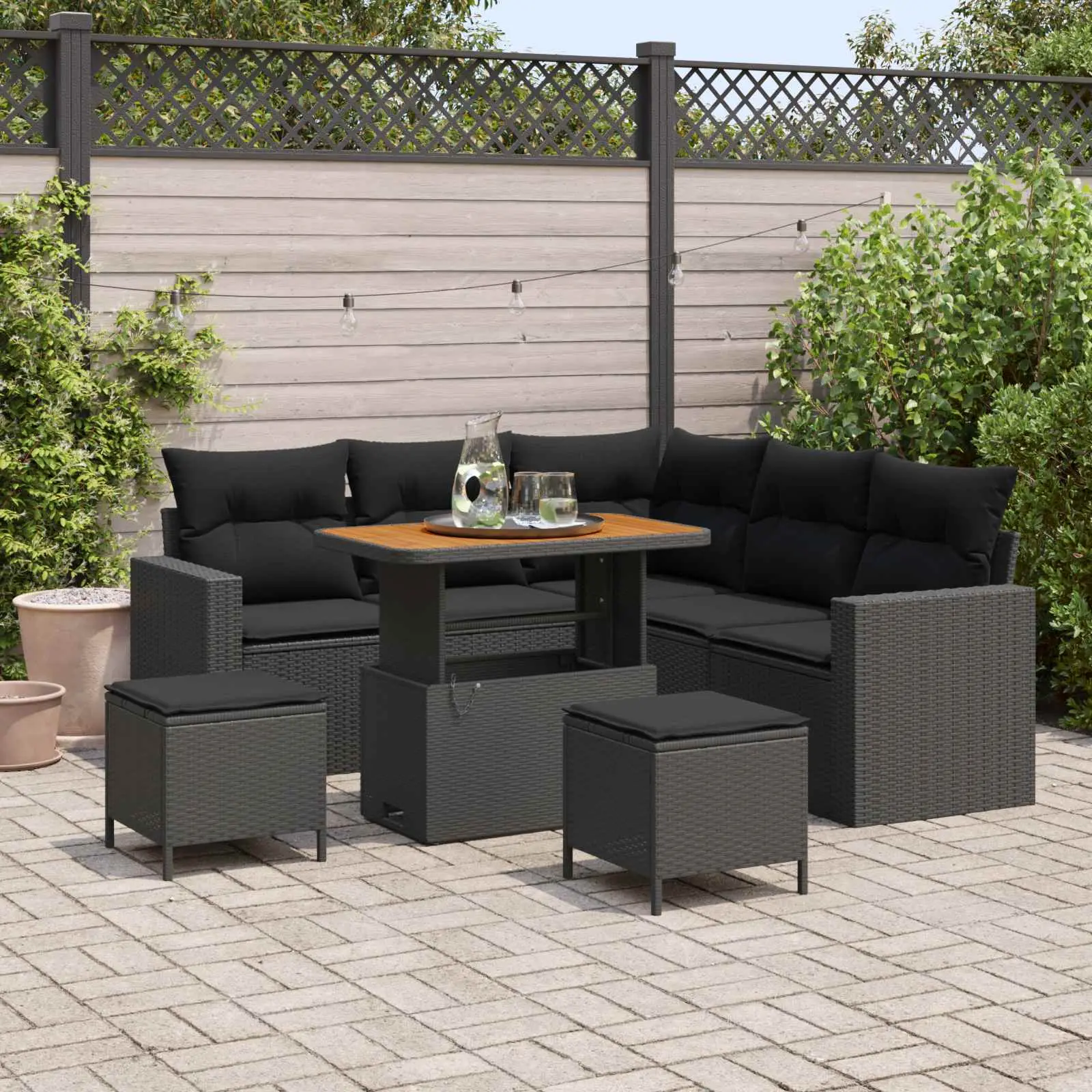Ensemble de canapé de jardin avec coussin 9 pcs Noir polyrotin vidaXL 3363564