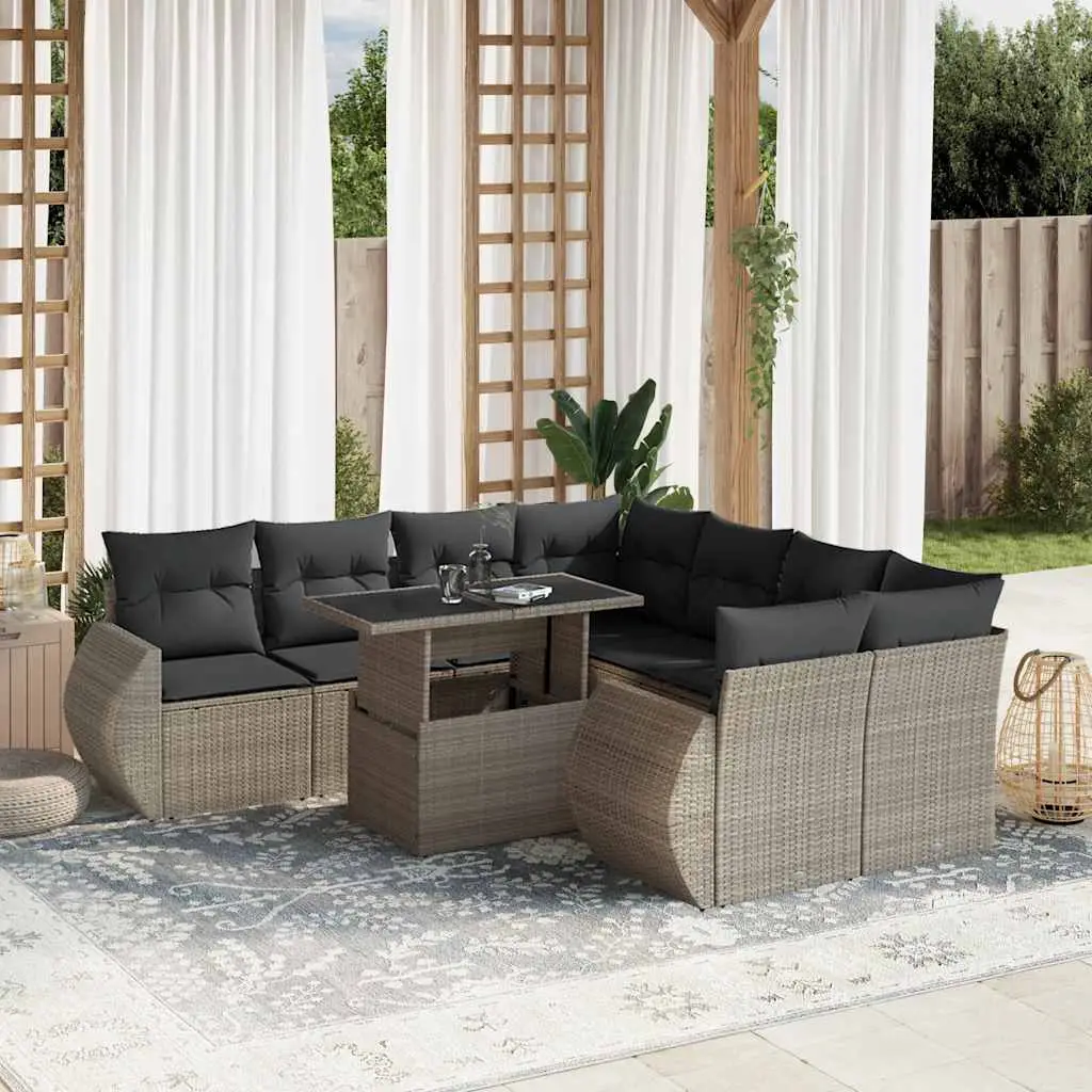 Ensemble de jardin 9 pcs modulable résine tressée table relevable gris clair – ComfortXL Outdoor Living
