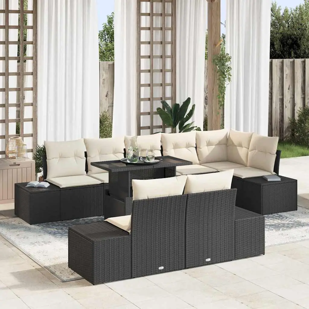 Ensemble de canapé de jardin avec coussin 9 pcs Noir et crème vidaXL 3349203