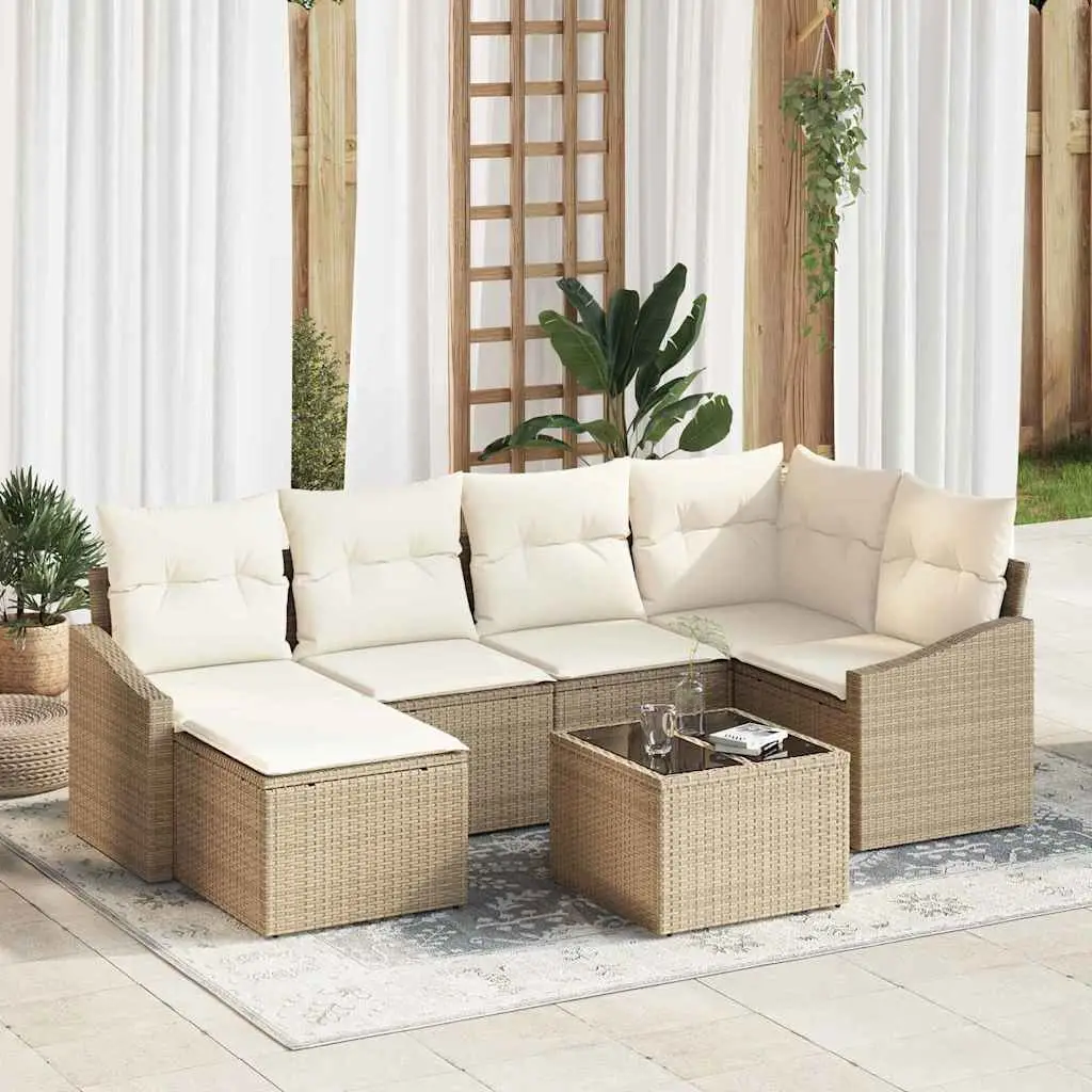 Ensemble de Canapés avec coussin 7 pcs Beige polyrotin vidaXL 3346801
