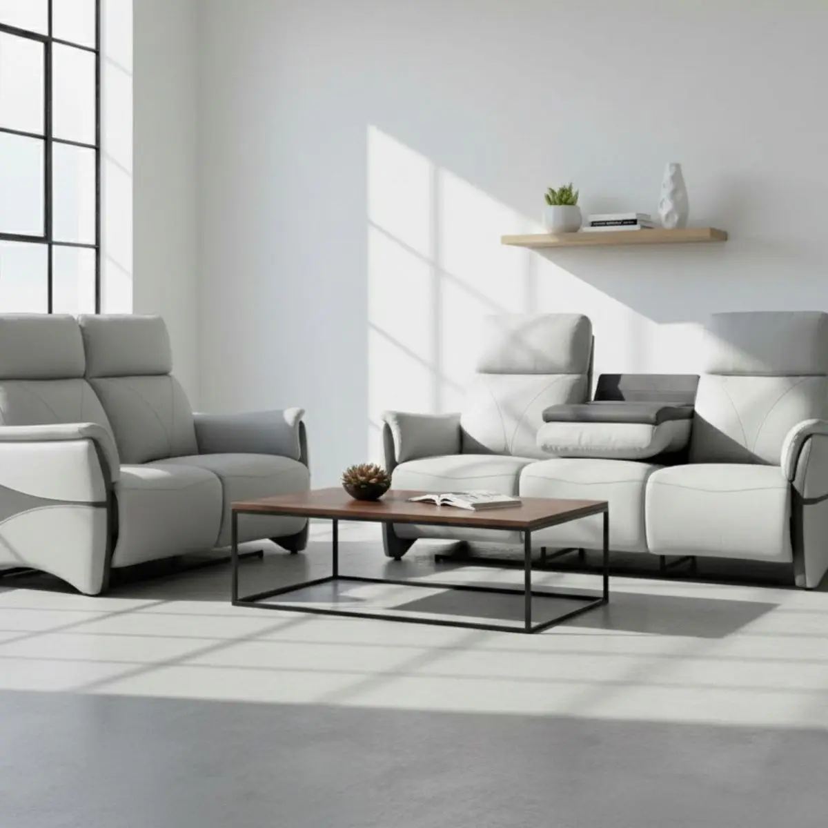 Ensemble canapé relax électrique 3pl + canapé fixe 2pl tissu micro peau gris – SYMPHONY