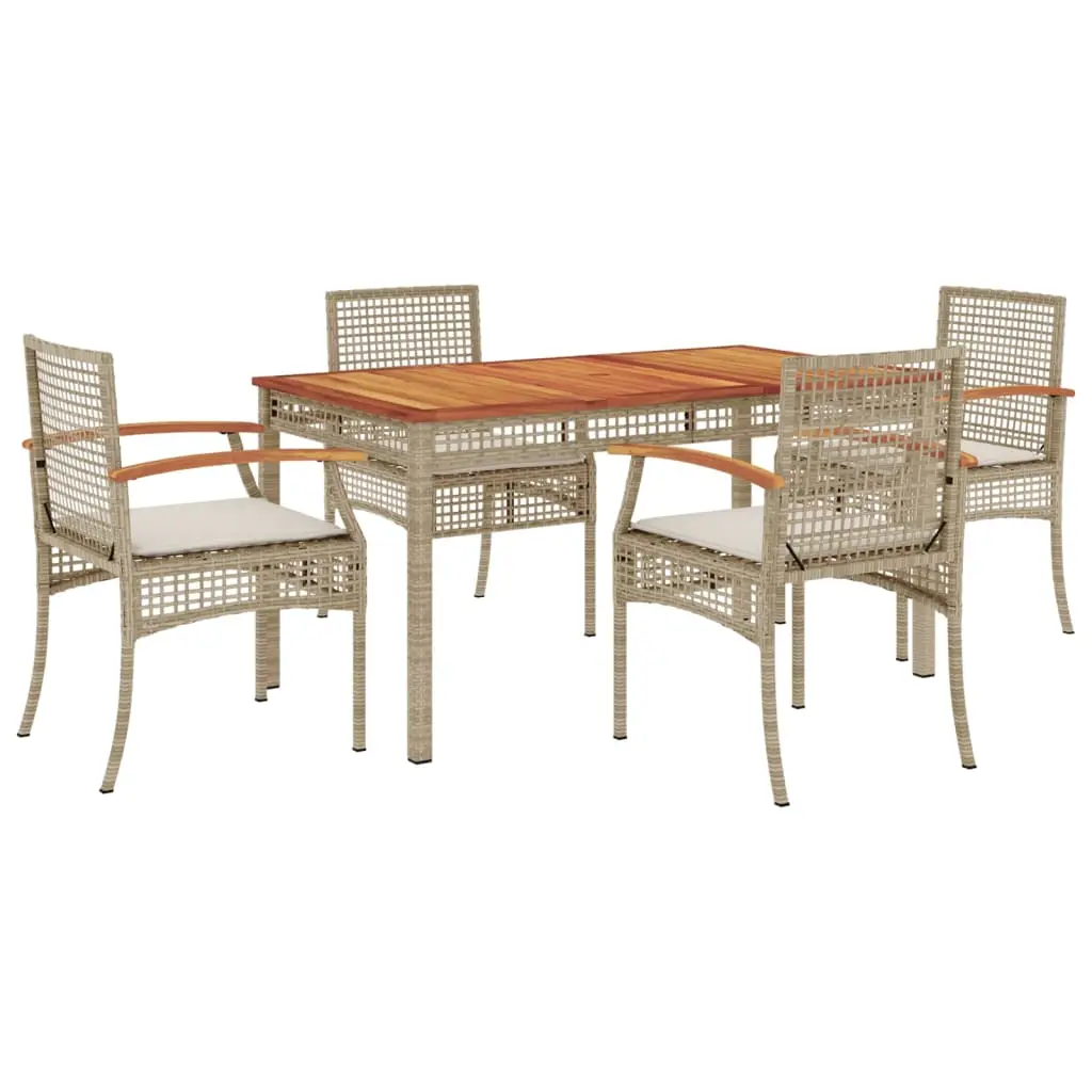 Ensemble de 5 pcs table de jardin et chaises avec coussins – mobilier de jardin Beige poly rotin-JU2712