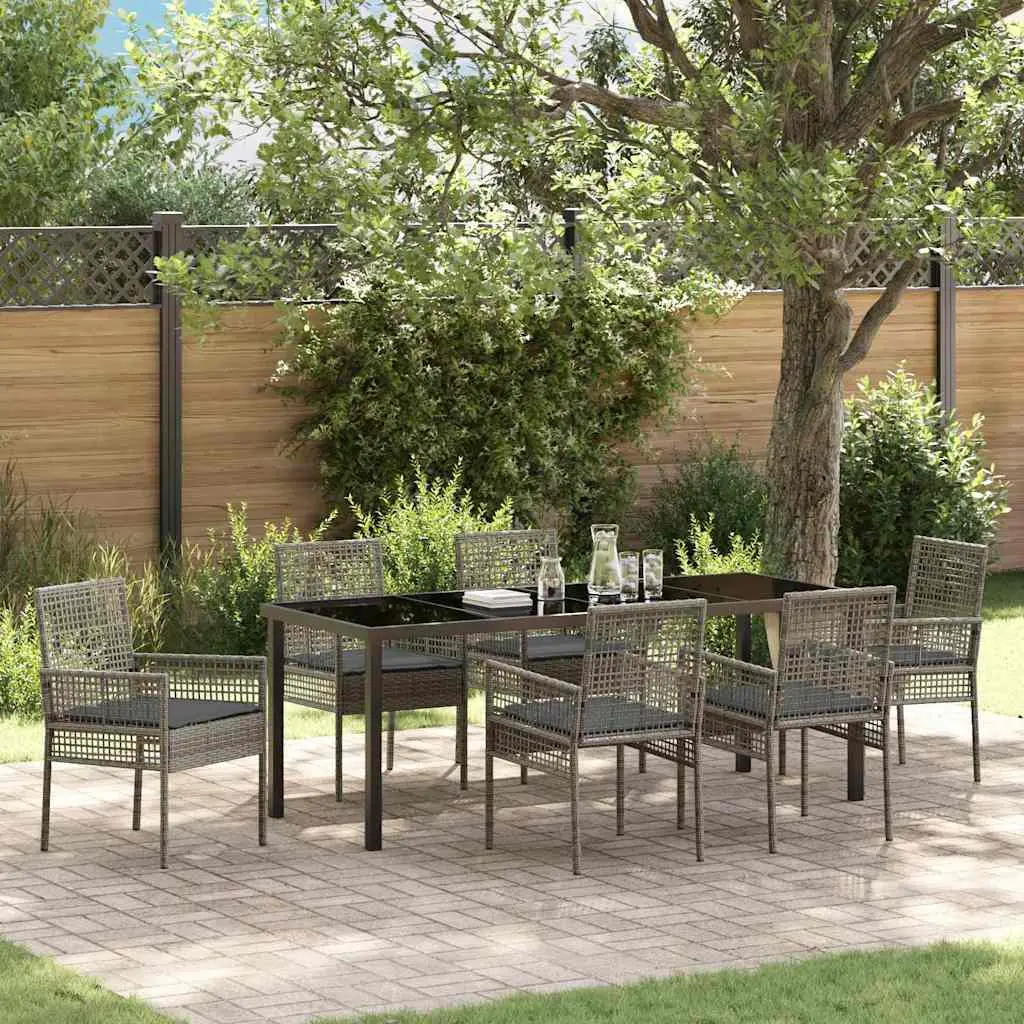 Ensemble de salle à manger pour jardin 7 pcs Gris polyrotin vidaXL 3379882