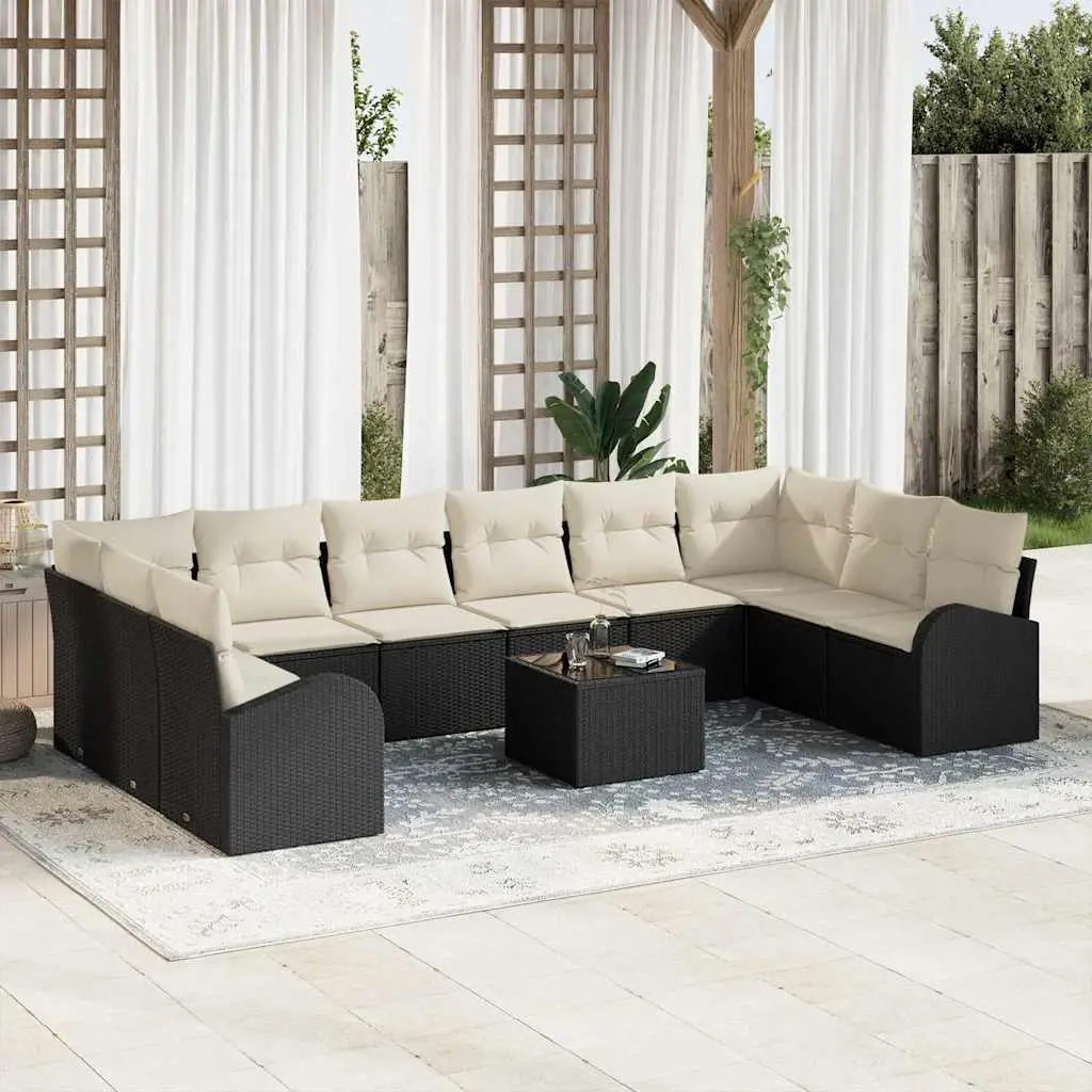Ensemble de Canapés avec coussin 11 pcs Noir Polyrotin vidaXL 3346227