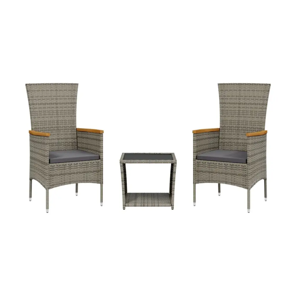Ensemble de 3 pcs table de jardin avec chaises – mobilier de jardin coussins gris résine tressée-JU2331