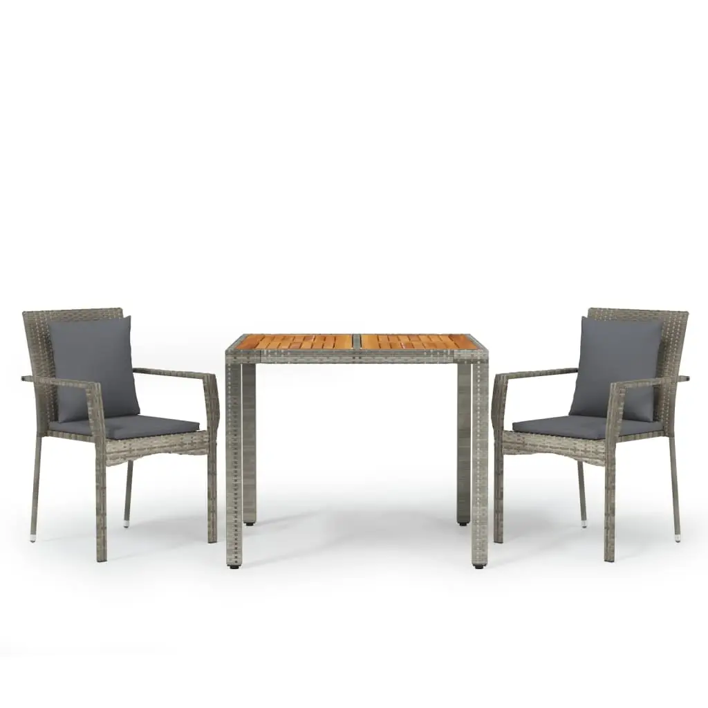 Ensemble de 3 pcs table de jardin avec chaises – mobilier de jardin coussins gris résine tressée-JU2500