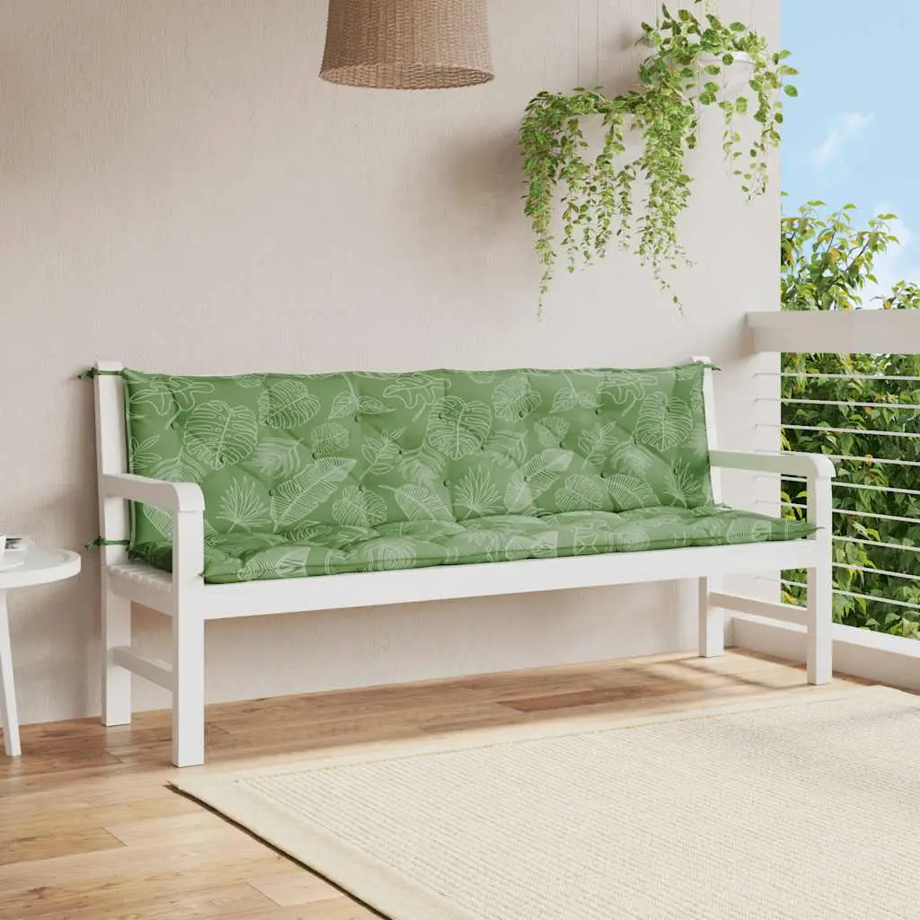 Ensemble Coussins Banc Jardin Polyester Confortable pour Terrasse Motif Feuilles Vert 200x50cm – ComfortXL Outdoor Living