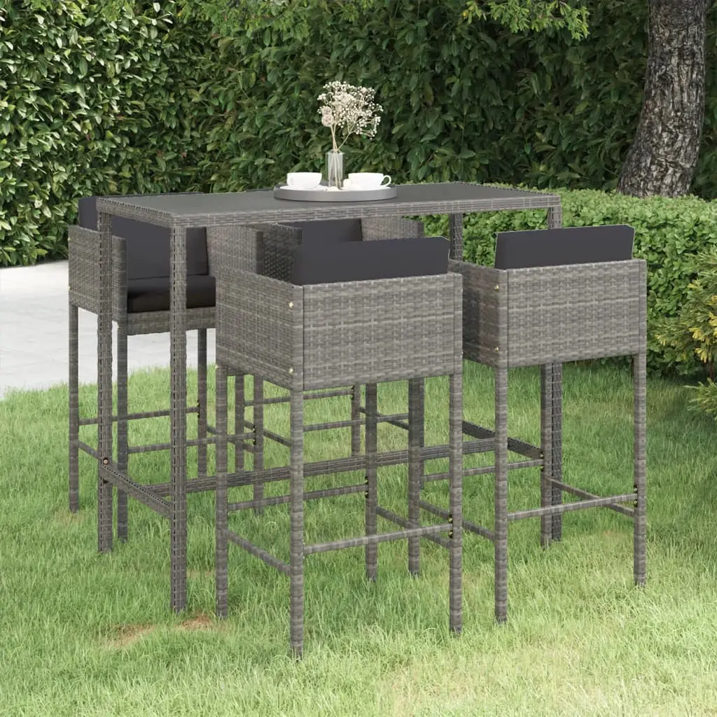 Ensemble de bar de jardin 5 pcs et coussins Résine tressée Gris vidaXL 3094794