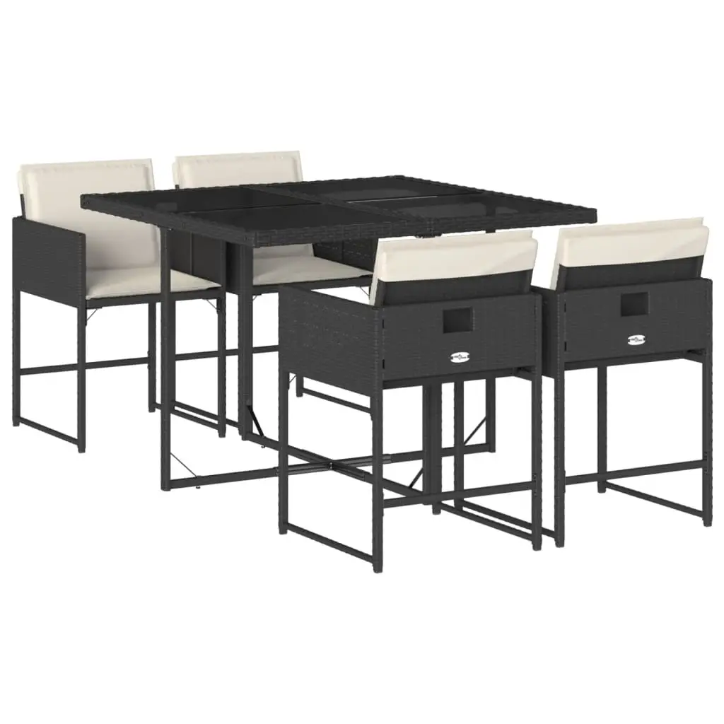 Ensemble de 5 pcs table de jardin et chaises avec coussins – mobilier de jardin Noir Résine tressée-JU2355