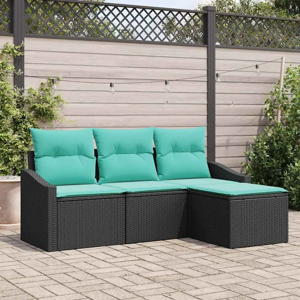 Ensemble de Canapés avec coussin 4 pcs Noir polyrotin vidaXL 3346676