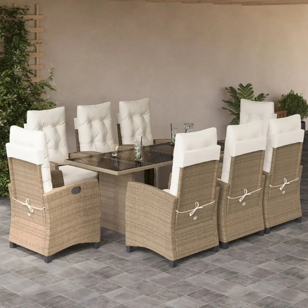 Ensemble de Jardin 8 Places Beige, Table Repas 190cm et Fauteuils Inclinables Confortables – ComfortXL Outdoor Living