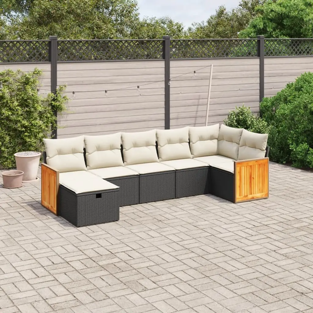 Ensemble de jardin 7 pièces modulable avec canapé d’angle en résine tressée pour patio Noir – ComfortXL Outdoor Living