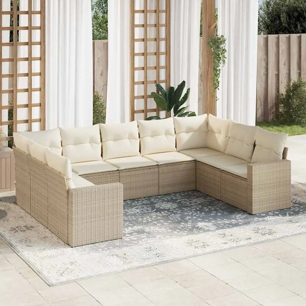 Ensemble canapé de jardin 9 personnes en poly rotin avec coffres de rangement Beige – ComfortXL Outdoor Living
