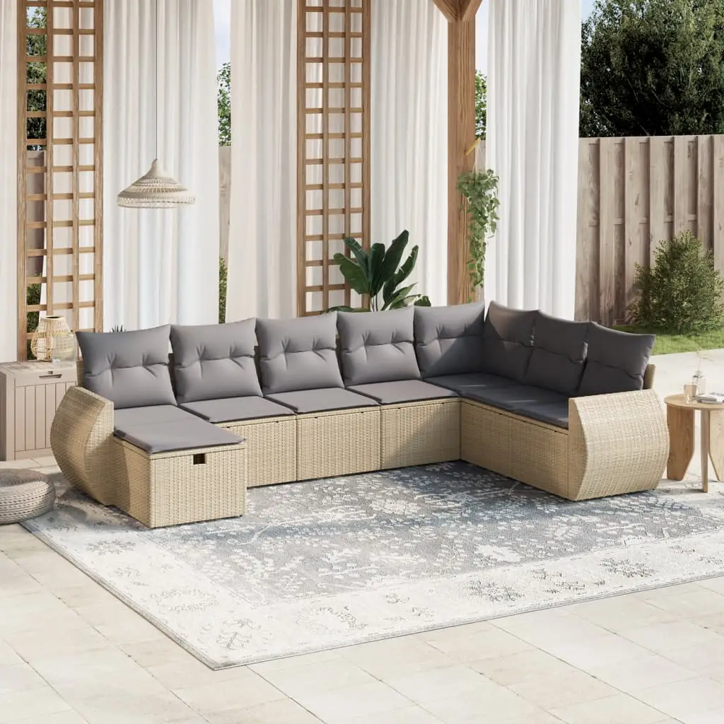 Ensemble de jardin 8 places Poly Rotin Bicolore Modulable avec Repose-pied et Coussins pour Terrasse Beige – ComfortXL Outdoor Living