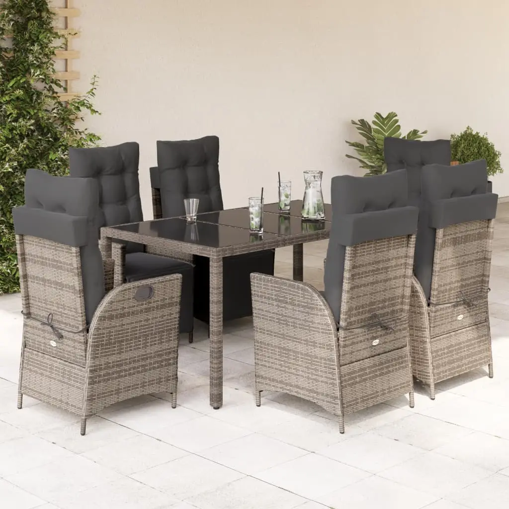 Ensemble de Jardin Repas et Détente 7 pièces pour 6 Personnes, Fauteuils Inclinables Gris et Table Verre 190cm – ComfortXL Outdoor Living