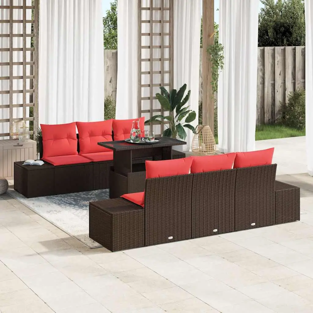 Ensemble de Canapés 7 pcs Marron et rouge polyrotin vidaXL 3349110