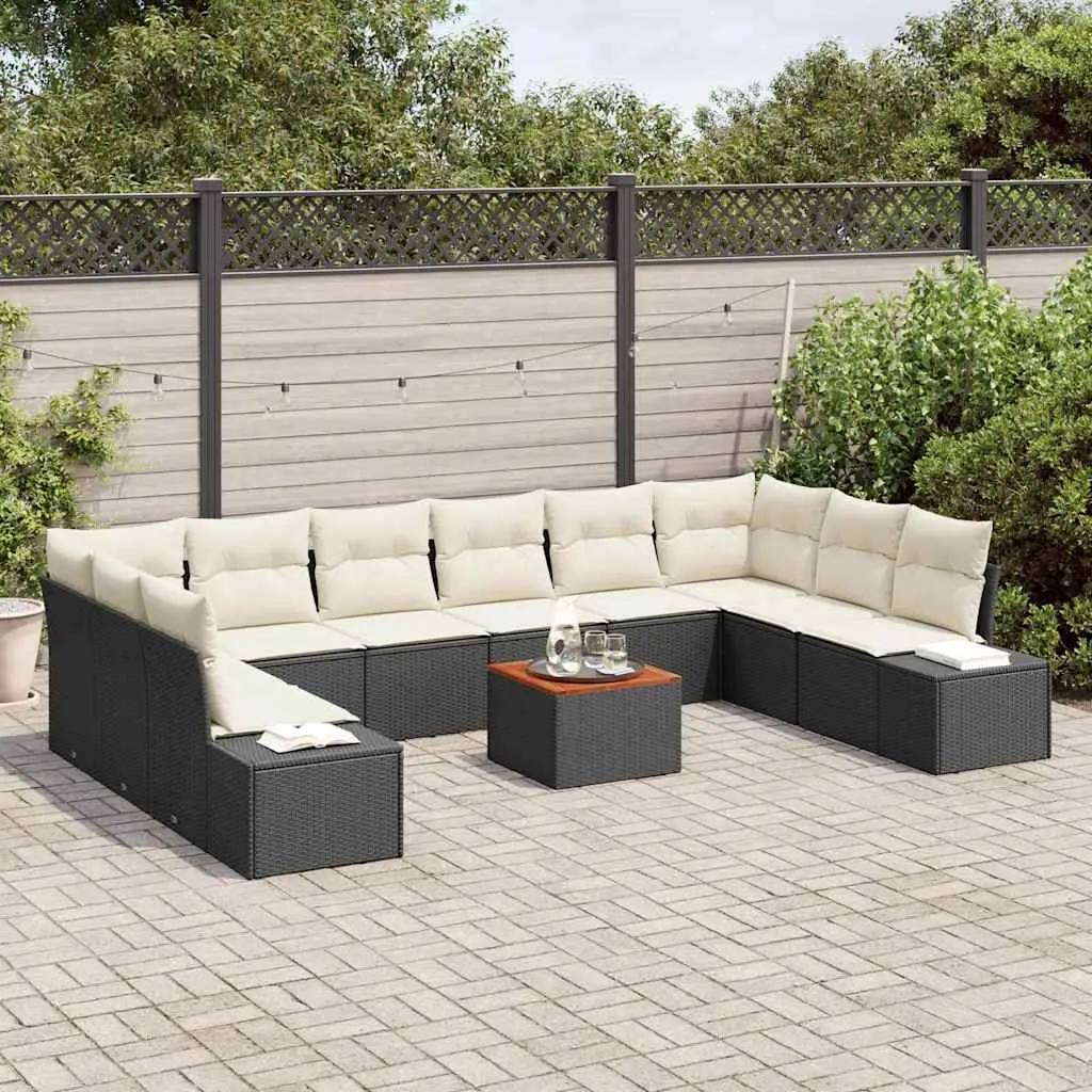 Ensemble canapé de jardin poly rotin et acacia modulable 10 places Noir – ComfortXL Outdoor Living