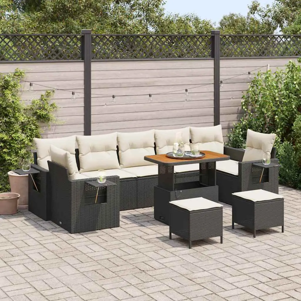 Ensemble Canapé Jardin 10 pcs Résine Tressée Table & Rangement Pratique Noir – ComfortXL Outdoor Living