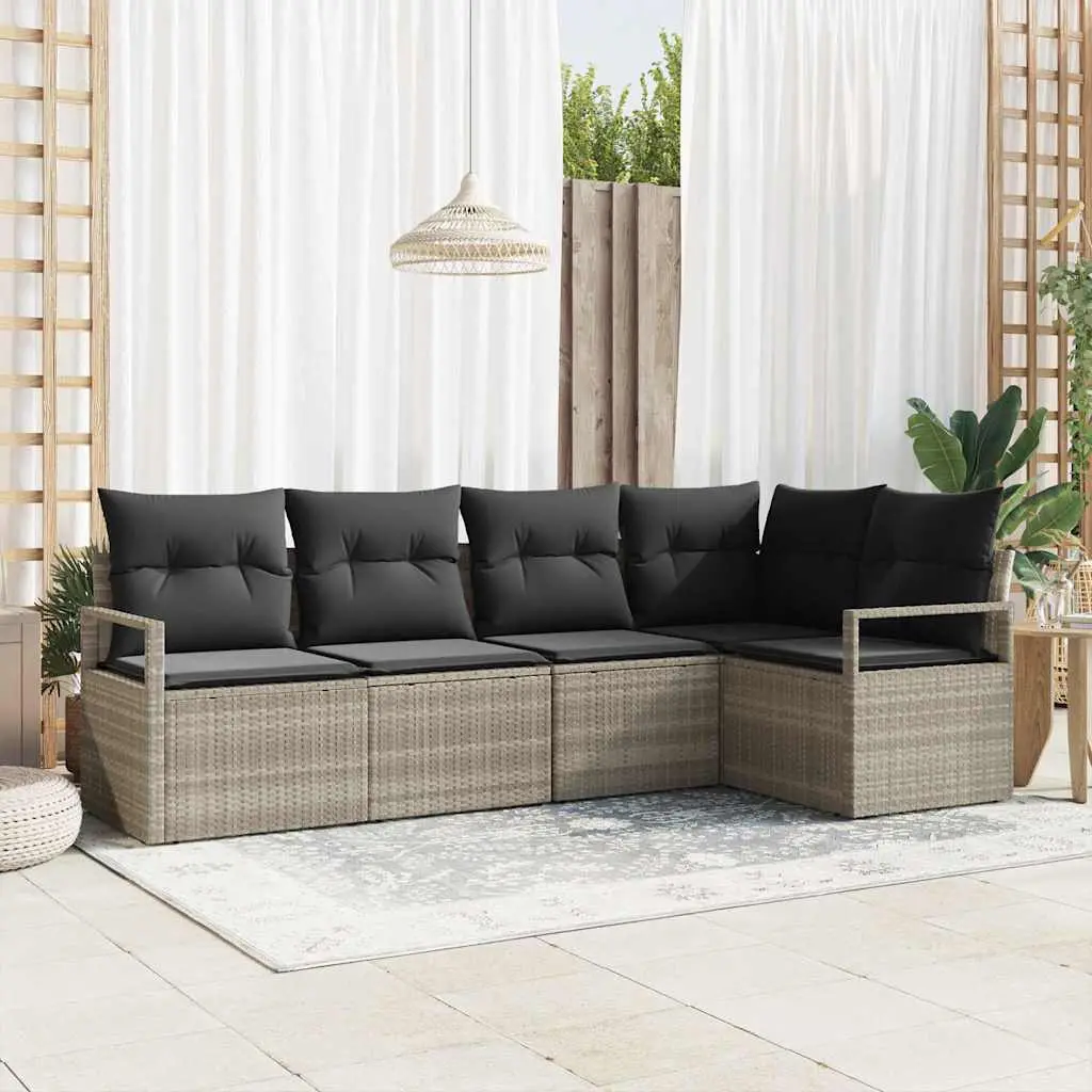 Ensemble de Canapés avec coussin 5 pcs Gris clair polyrotin vidaXL 3346382