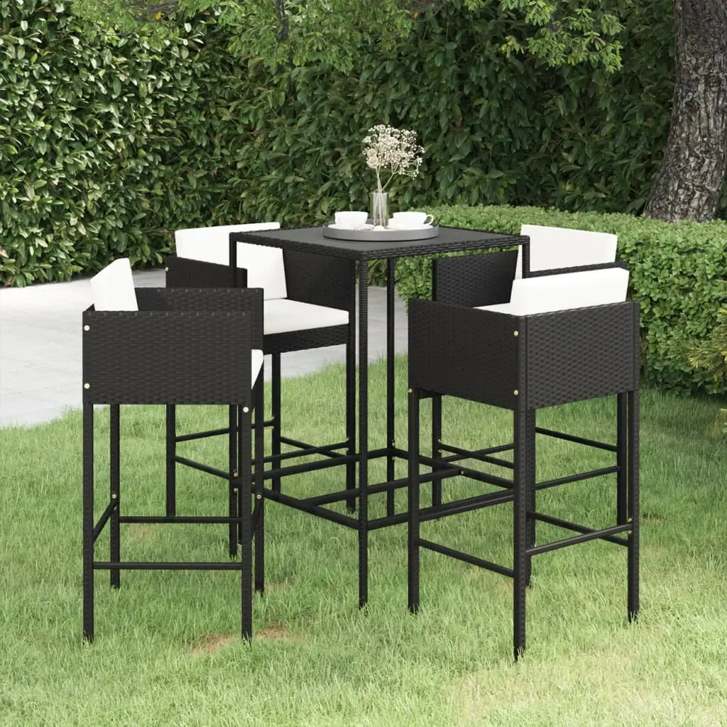 Ensemble de bar de jardin 5 pcs et coussins Résine tressée Noir vidaXL 3094790
