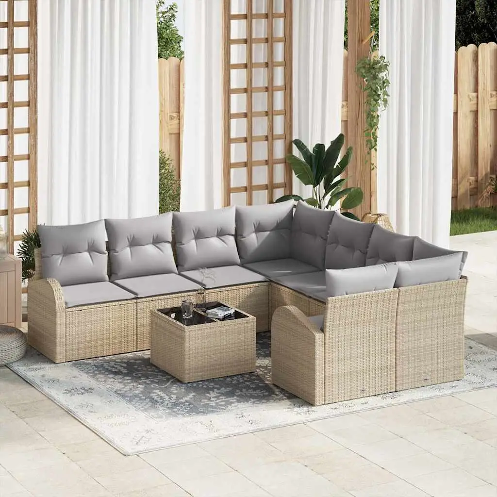 Ensemble de Canapés avec coussin 9 pcs Beige et gris polyrotin vidaXL 3354649