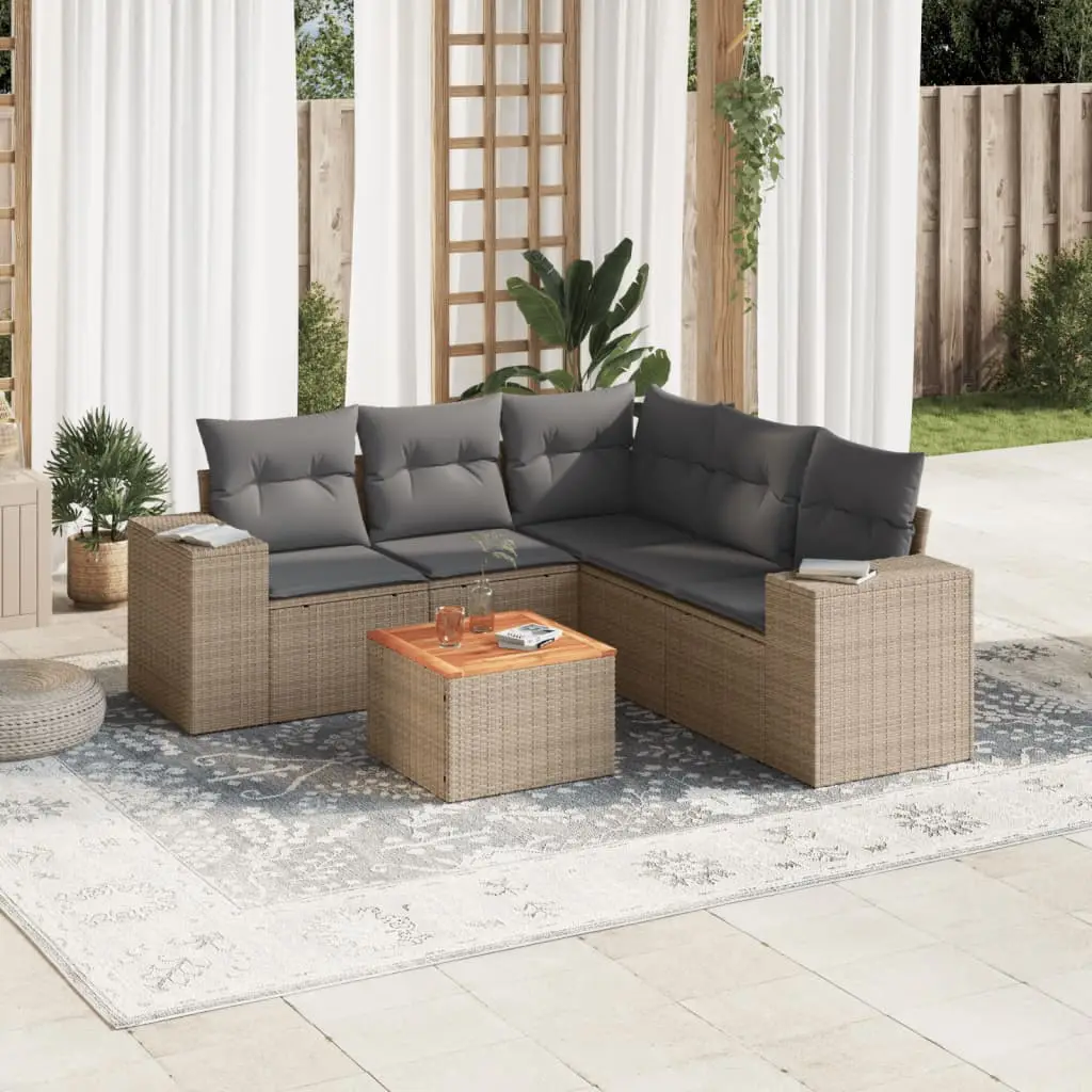 Ensemble de mobilier de jardin 6 pièces en résine tressée avec table en acacia Beige – ComfortXL Outdoor Living