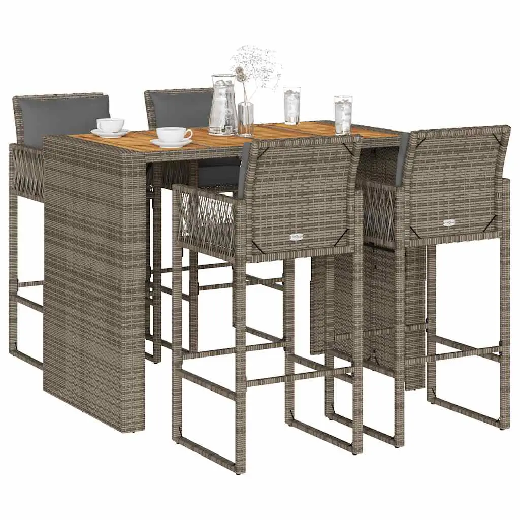 Ensemble de bar de jardin 5 pcs avec coussins gris poly rotin vidaXL 3328900