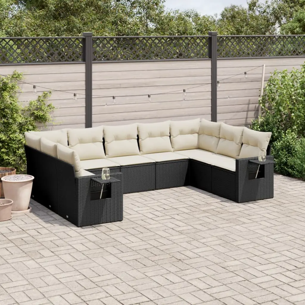 Ensemble Canapé de Jardin 9 Places Résine Tressée avec Rangement et Tablettes d’Appoint Pliables Noir – ComfortXL Outdoor Living
