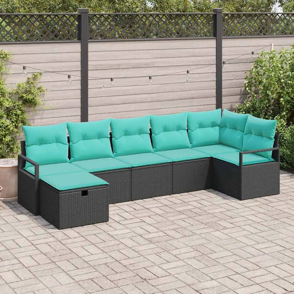 Ensemble de Canapés 7 pcs Noir et turquoise polyrotin vidaXL 3359205