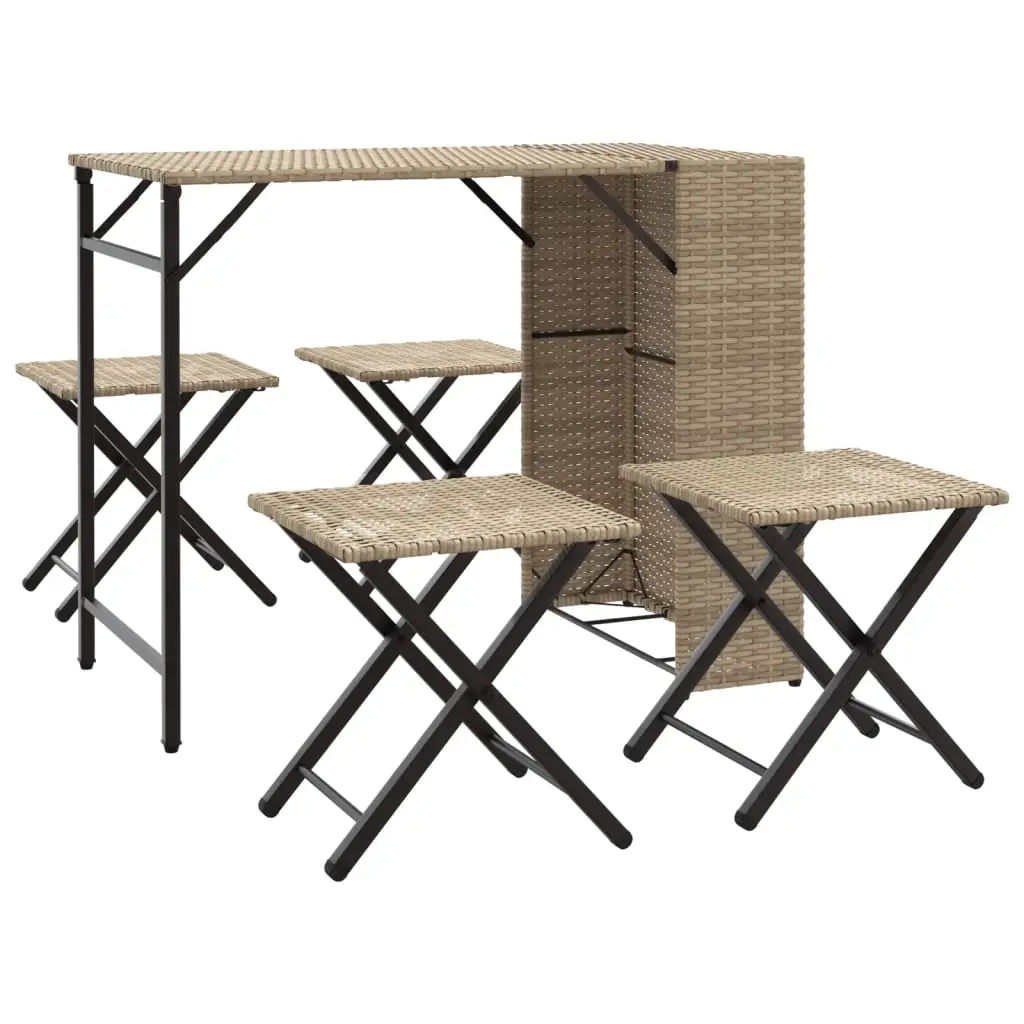 Ensemble de 5 pcs table de jardin avec chaises – mobilier de jardin pliable beige résine tressée