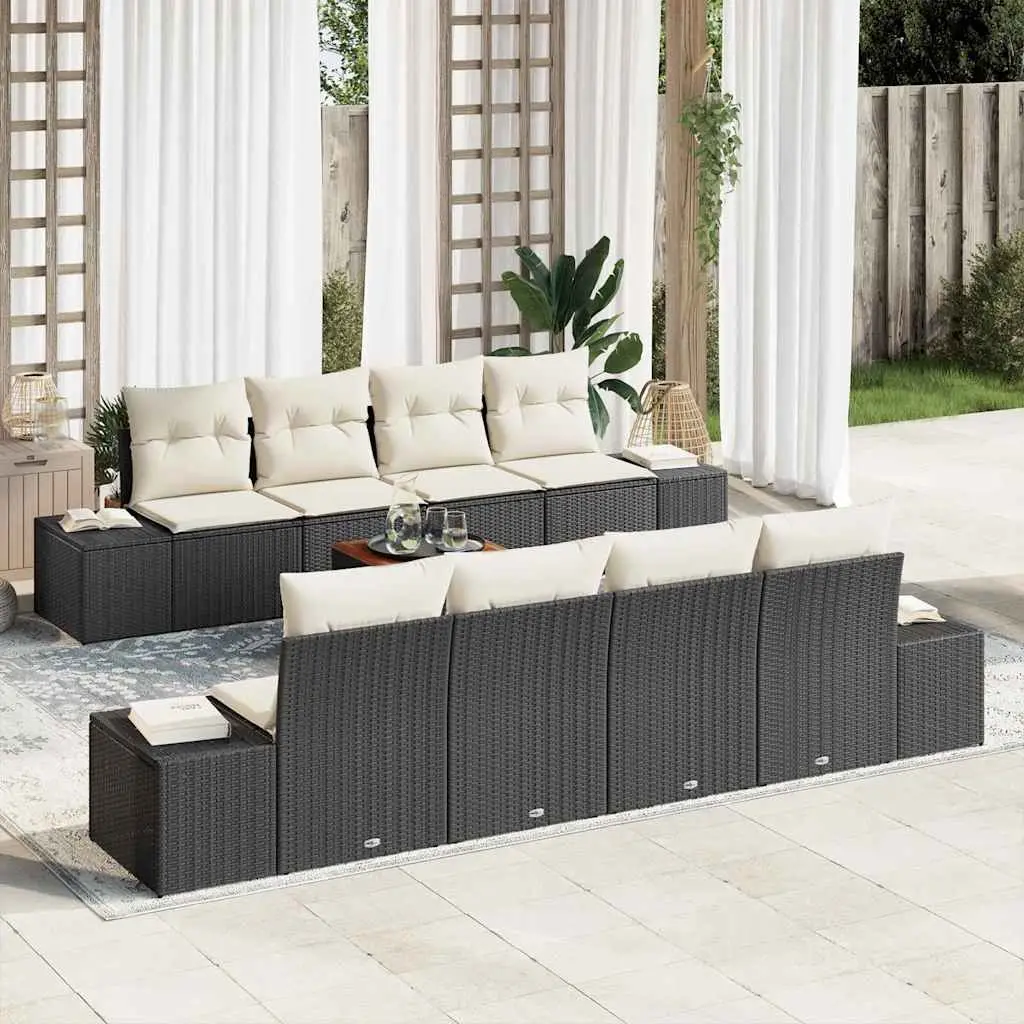 Ensemble de canapé de jardin avec coussin 9 pcs Noir polyrotin vidaXL 3347929
