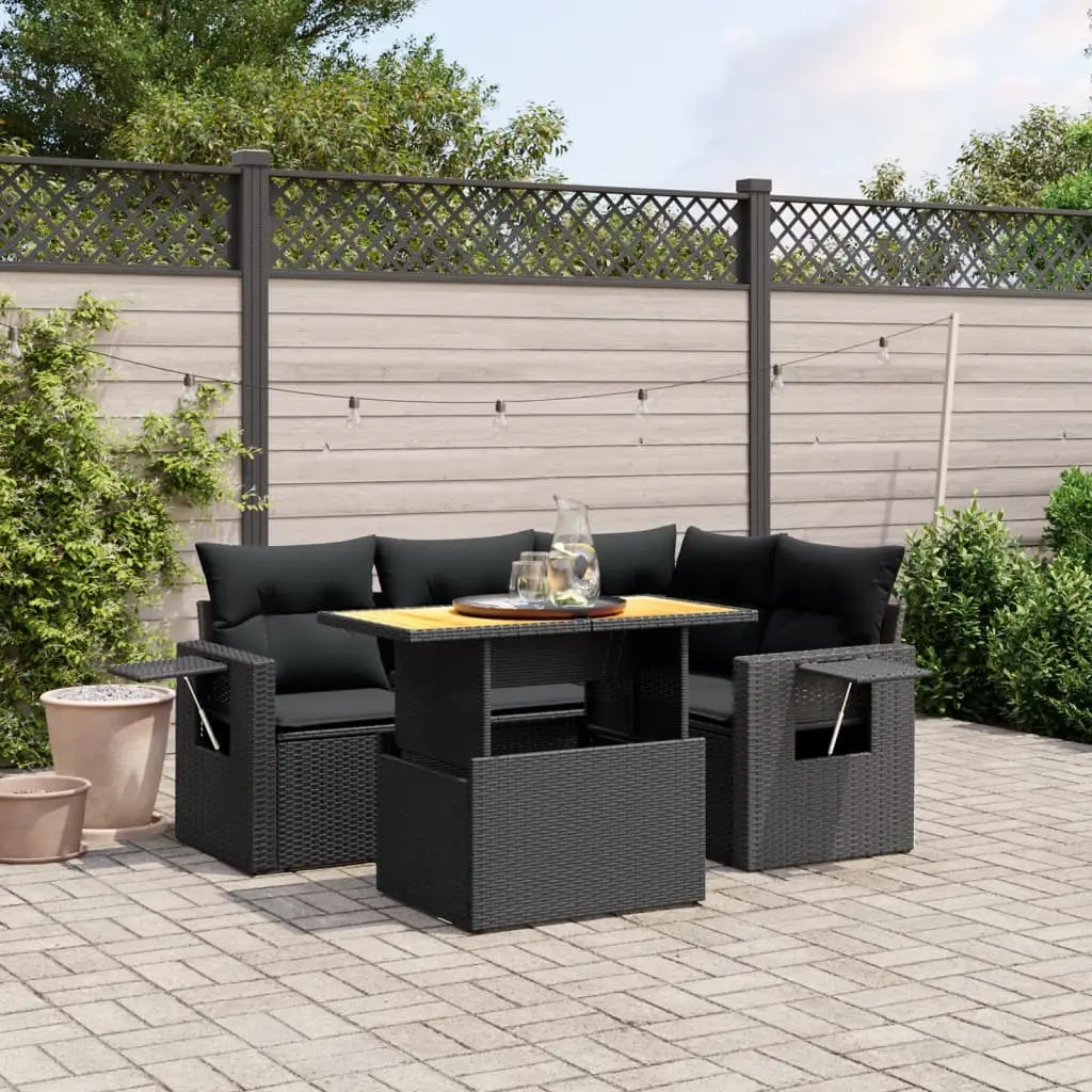Ensemble de Canapés 5 pcs Résine Tressée Noir Table Réglable pour Jardin – ComfortXL Outdoor Living