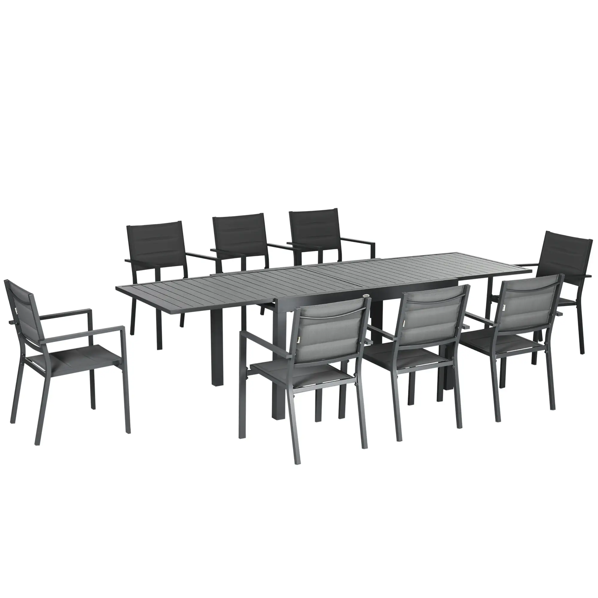 Ensemble de jardin 8 personnes chaises empilables table extensible 135/270L cm alu. textilène gris – Outsunny