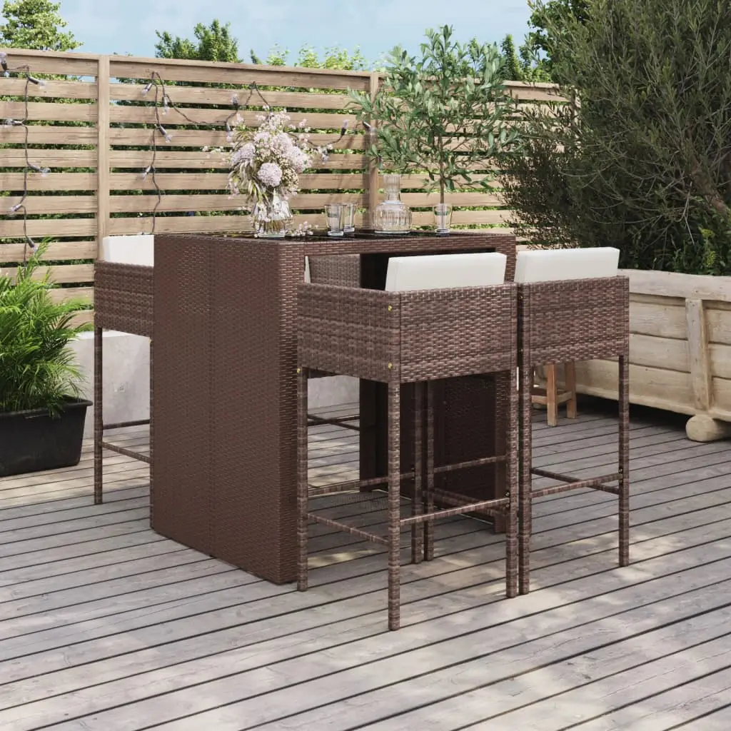 Ensemble de Bar de Jardin 5 Pièces Marron, 4 Tabourets Hauts et Table de 105 cm en Résine Tressée – ComfortXL Outdoor Living