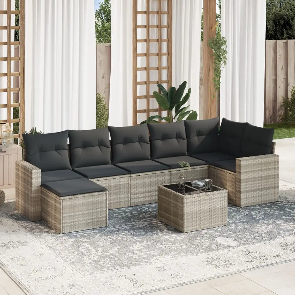 Ensemble canapé de jardin modulable 8 pièces en poly rotin avec table basse Gris Clair – ComfortXL Outdoor Living